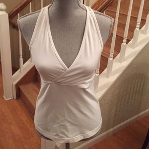 lululemon V Neck White Workout Top with Mesh Back